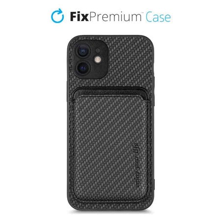 FixPremium - Puzdro Carbon s MagSafe Wallet pre iPhone 12 mini, čierna