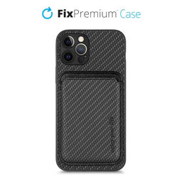 FixPremium - Puzdro Carbon s MagSafe Wallet pre iPhone 12 Pro Max, čierna