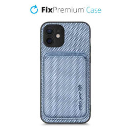 FixPremium - Puzdro Carbon s MagSafe Wallet pre iPhone 12 mini, modrá