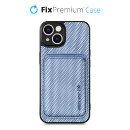 FixPremium - Puzdro Carbon s MagSafe Wallet pre iPhone 13 mini, modrá