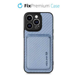 FixPremium - Puzdro Carbon s MagSafe Wallet pre iPhone 14 Pro, modrá