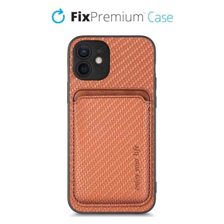 FixPremium - Puzdro Carbon s MagSafe Wallet pre iPhone 12, hnedá