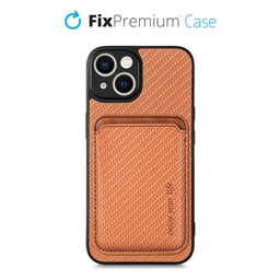 FixPremium - Puzdro Carbon s MagSafe Wallet pre iPhone 13 a 14, hnedá