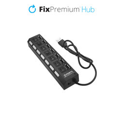 FixPremium - USB Hub s Vypínačom pre 7 USB, čierna