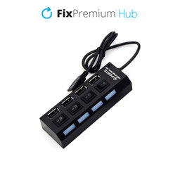 FixPremium - USB Hub s Vypínačom pre 4 USB, čierna
