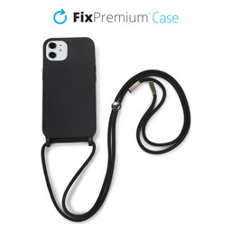 FixPremium - Silikónové Puzdro so Šnúrkou pre iPhone 11, čierna