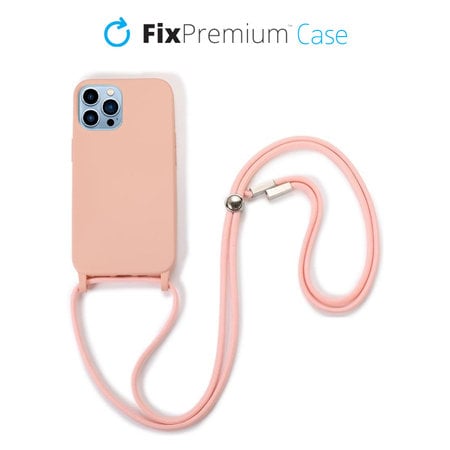 FixPremium - Silikónové Puzdro so Šnúrkou pre iPhone 13 Pro, ružová