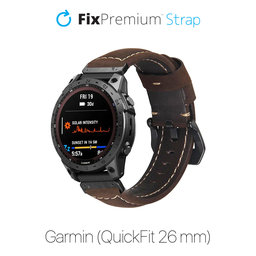 FixPremium - Kožený Remienok pre Garmin (QuickFit 26mm), hnedý