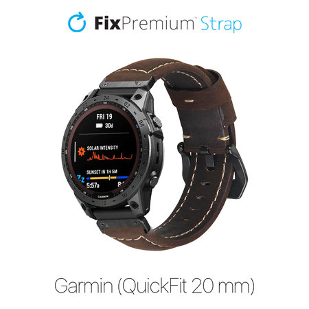 FixPremium - Kožený Remienok pre Garmin (QuickFit 20mm), hnedý