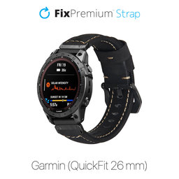 FixPremium - Kožený Remienok pre Garmin (QuickFit 26mm), čierny