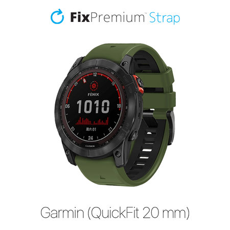 FixPremium - Dvojfarebný Silikónový Remienok pre Garmin (QuickFit 20mm), tmavozelený