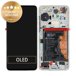 Huawei P40 - LCD Displej + Dotykové Sklo + Rám + Batéria + Senzor Odtlačku Prsta (Ice White, Silver Frost) - 02353MFW Genuine Service Pack