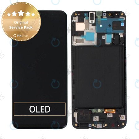 Samsung Galaxy A50 A505F - LCD Displej + Dotykové Sklo + Rám (Black) - GH82-19204A, GH82-19713A, GH82-19714A, GH82-19289A Genuine Service Pack