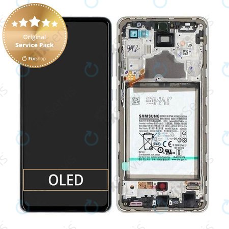 Samsung Galaxy A72 A725F, A726B - LCD Displej + Dotykové Sklo + Rám + Batéria (Awesome White) - GH82-25541D, GH82-25542D Genuine Service Pack