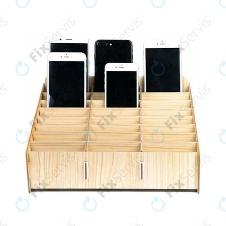 Univerzálny drevený stojan / organizér pre telefóny s 24 priehradkami