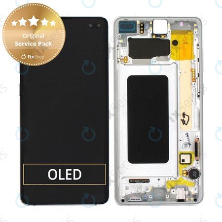 Samsung Galaxy S10 Plus G975F - LCD Displej + Dotykové Sklo + Rám (Prism White) - GH82-18849B, GH82-18834G, GH82-18849G, GH82-18834B Genuine Service Pack